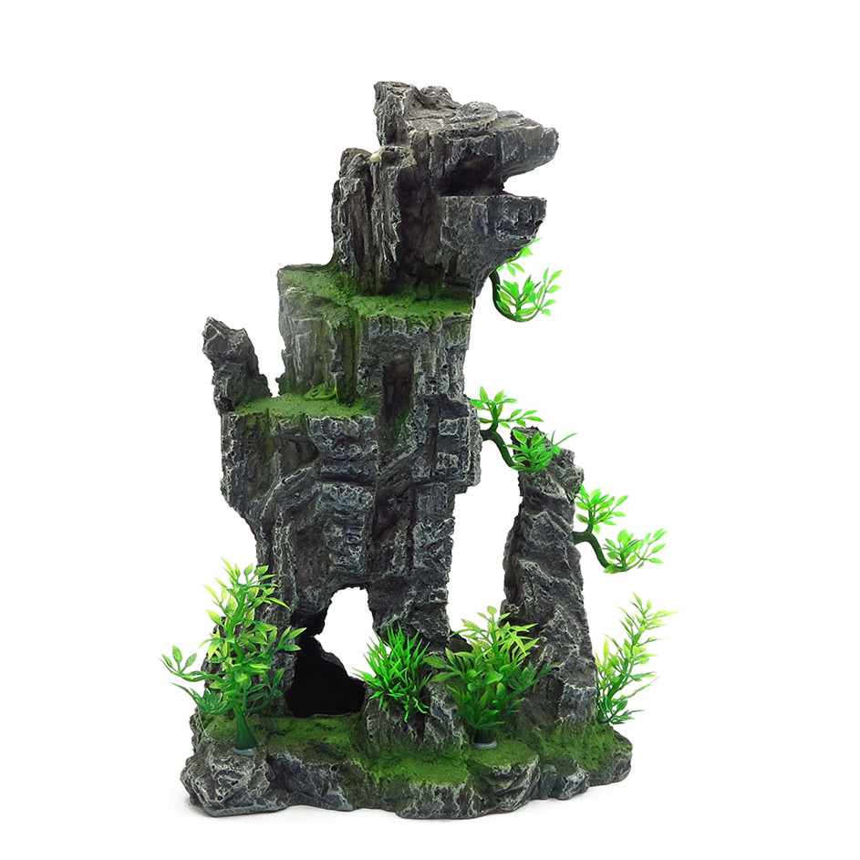 Декорація для акваріума "Скала з рослинами" 19*12*28 см, фото 1