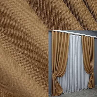 Комплект штор (2шт. 1,5х2,7м.) льон рогожка. Колір карамельний. Код 1427ш 33-0295