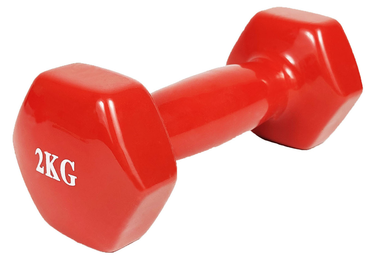 Гантель 2,0 кг EasyFit з вініловим покриттям, червона, фото 1