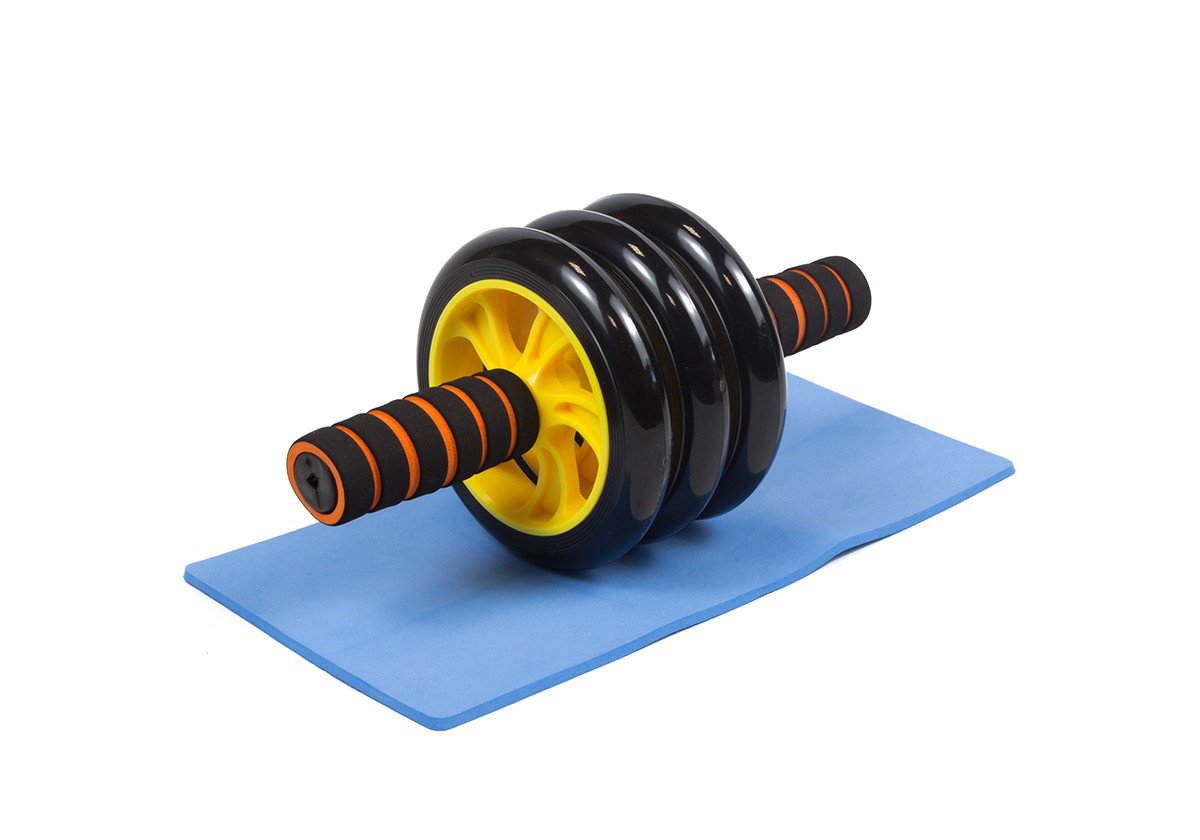 Ролик для пресу EasyFit з килимком Жовтий (3 колеса), фото 1