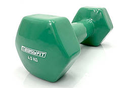 Гантель EasyFit 4 кг, вінілова (зелена) – професійна для силових тренувань.