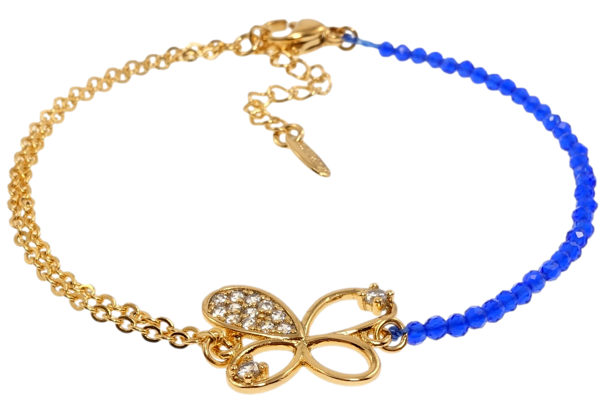 Браслет Xuping Позолота 18K "Якорне плетіння з синіми намистинами вставка метелик" довжина з дод. ланцюжком 17.5-21см х