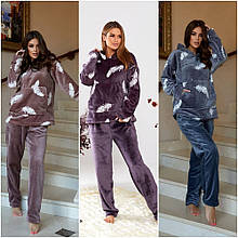 Домашній теплий жіночий махровий костюм кофта з штанами