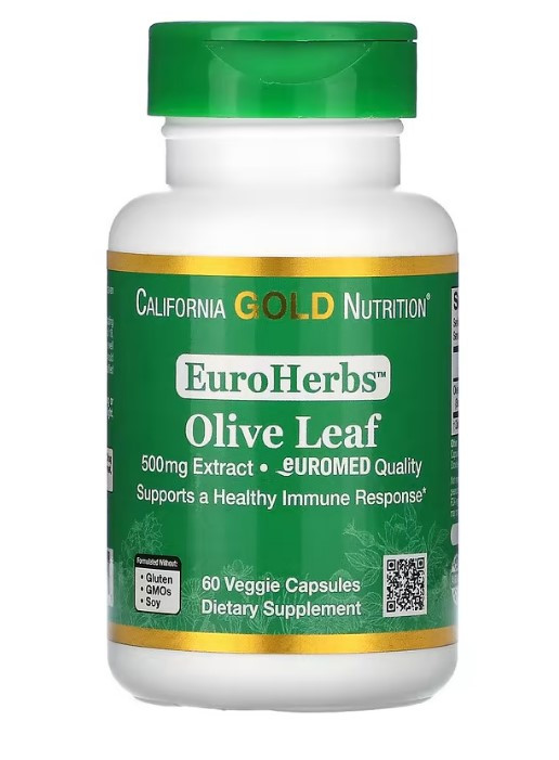Екстракт листя оливкового дерева (Olive Leaf Extrac) California Gold Nutrition 500 мг 60 рослинних капсул