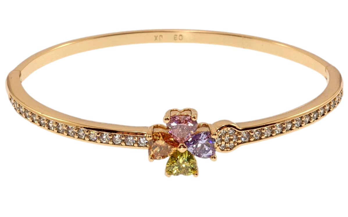 Браслет Xuping Позолота 18K "Кольоровий кристальний чотирилисник на доріжці цирконію" ø 6см