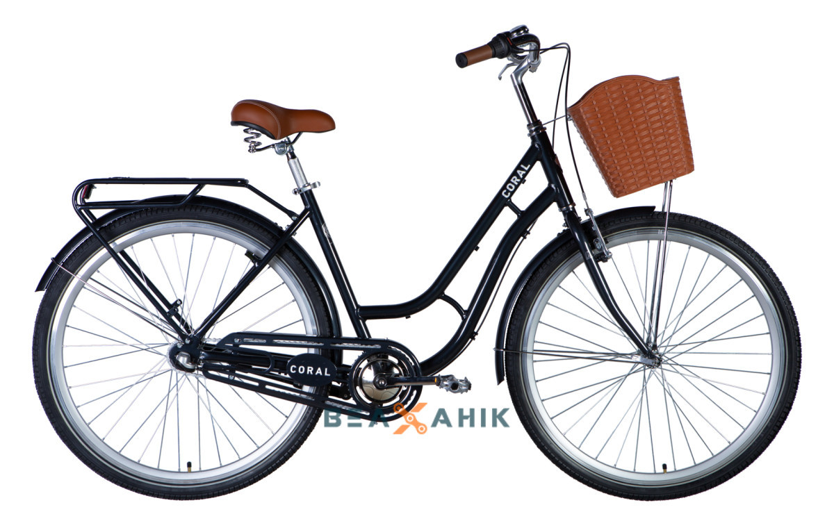 Велосипед 28" Dorozhnik CORAL PH (рама 19") AL з багажником та корзиною темно-сірий