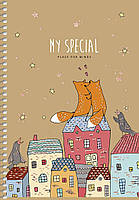 Блокнот А5 96 арк спіраль клітинка крафт обкл крем блок тисн фольгою STUDENT 6101 Асорті, фото 4