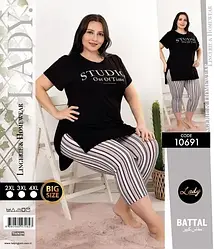 Піжама жіноча БАТАЛ капрі і футболка трикотажна ТУРЦІЯ 10691