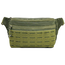 Чоловіча сумка бананка на пояс тактична, з патч панеллю, матеріал Оксфорд Олива