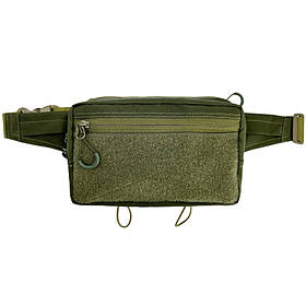Чоловіча сумка бананка маленька на пояс тактична, з патч панеллю, матеріал Оксфорд Олива