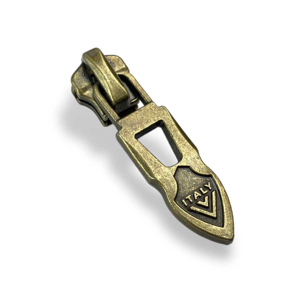 Бігунок для металевої блискавки №5 з фіксатором ITALI колір антик, фото 1