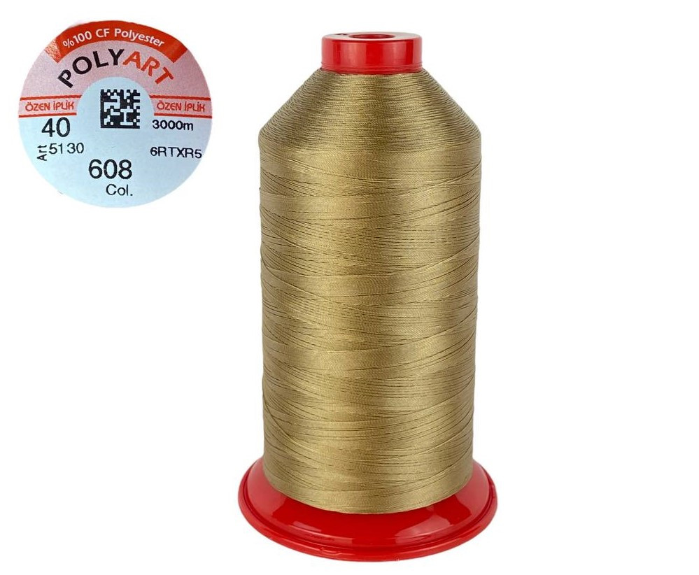 Нитка поліестер POLYART(ПОЛІАРТ) N40 колір #608 бежевий 3000м (ОРИГІНАЛ, ТУРЕЧЧИНА), фото 1