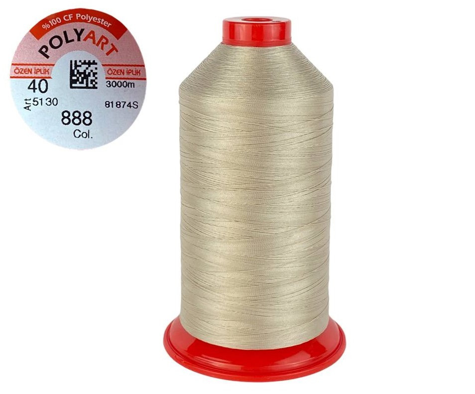 Нитка поліестер POLYART(ПОЛІАРТ) N40 колір #888 бежевий 3000м (ОРИГІНАЛ, ТУРЕЧЧИНА), фото 1