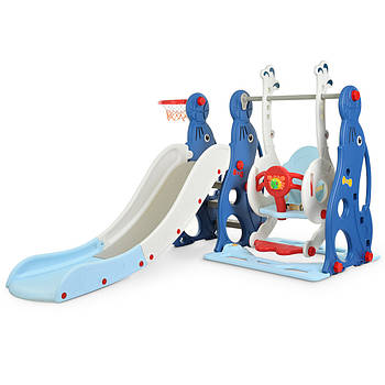 Дитяча гірка-гойдалка з баскетбольним кільцем та музикою Bambi WM19020-4 Біло-блакитний