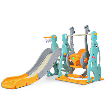 Дитяча гірка-гойдалка з баскетбольним кільцем та музикою Bambi WM19020-5 Зелено-сіро-жовтий