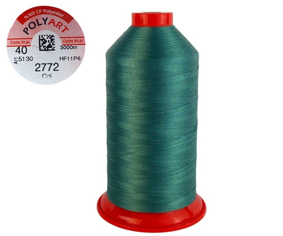 Нитка поліестер POLYART(ПОЛІАРТ) N40 колір #2772 зелений 3000м (ОРИГІНАЛ, ТУРЕЧЧИНА), фото 1