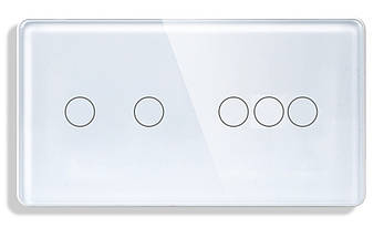 Подвійний вимикач сенсорний 1DAL | (2+3 сенсор) Білий Скло, З нейтралью (G157D-SW2G3G.WT)