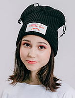 Шапка біні в'язана з вушками кішки осінь в стилі Stray Kids k-pop аніме чорна