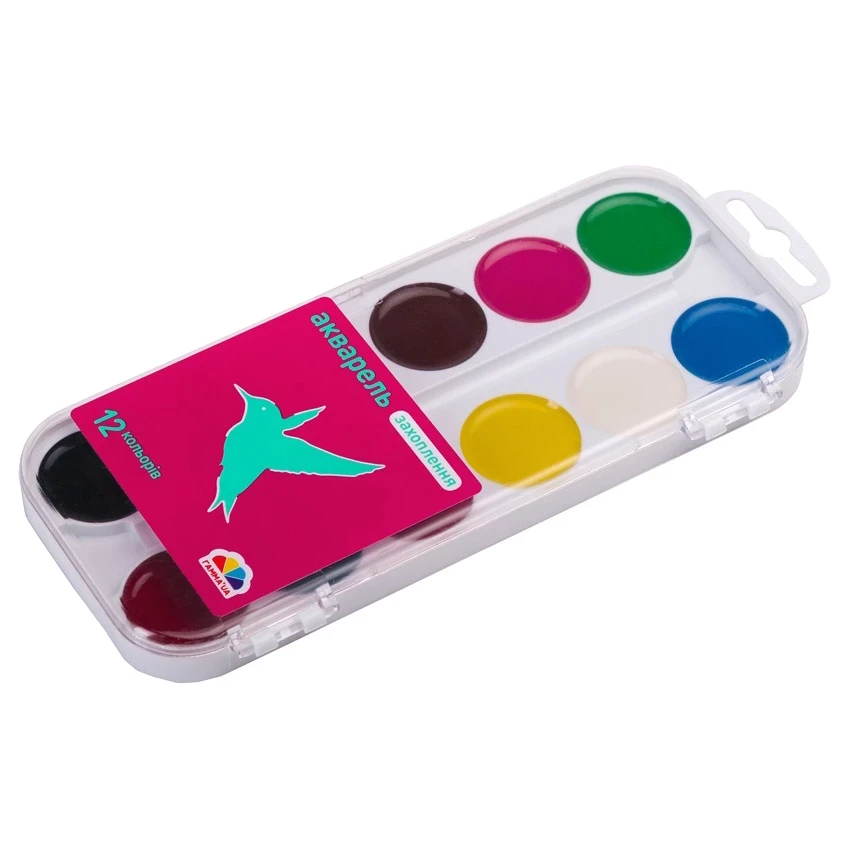 Акварель медова напівсуха "Захоплення", без пензлика, 12кольорів, пластик 200105 ГАММА