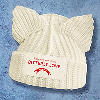 Шапка біні в'язана з вушками кішки осінь в стилі Stray Kids k-pop аніме бежева