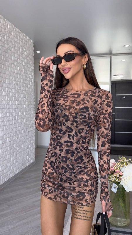 Жіноче плаття міні ; Кольори - принт лео ; Розмір: 42-46 (one size) ;, фото 1