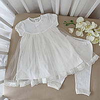 Літній костюмчик для Хрещення дівчинки "Діва Марія"  Молочний колір, розмір 74