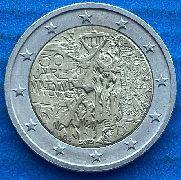 Монета Німеччини 2 євро 2019 р. 30 років падіння Берлінської стіни