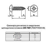 DIN7981 5,5х45 PH3 Саморіз цинк білий повна різьба напівкругла головка [805200000805554520] Metalvis, фото 2