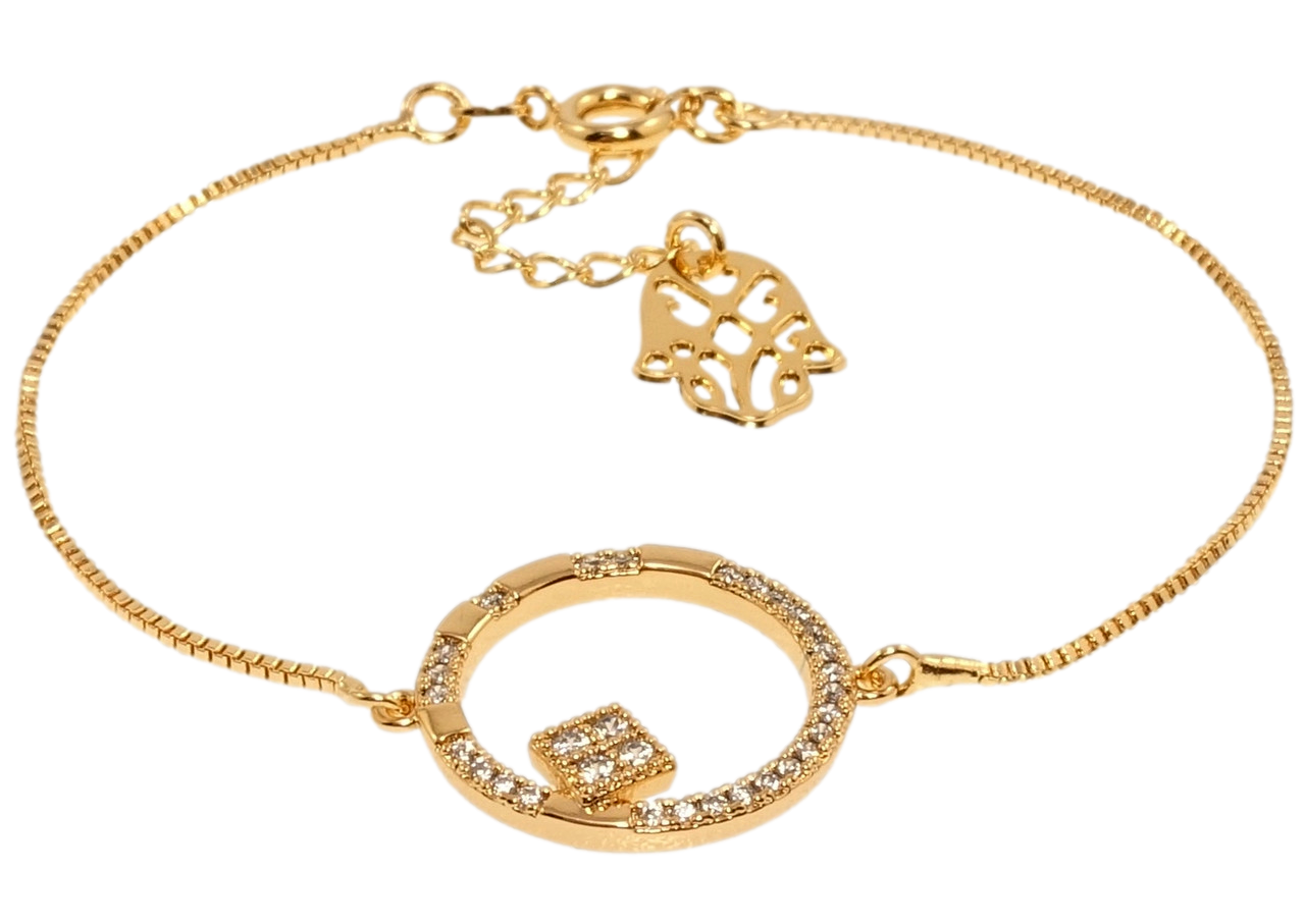 Браслет Xuping Позолота 18K "Венеціанське плетіння із вставкою коло із цирконієм" довжина з дод. ланцюжком 16.5-19.5см х