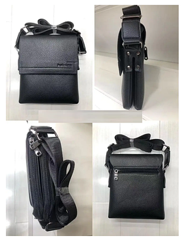 Чоловіча чорна сумка 23,5*19 см на блискавці з кишенею та довгим ремінцем зі штучної шкіри Zhenya