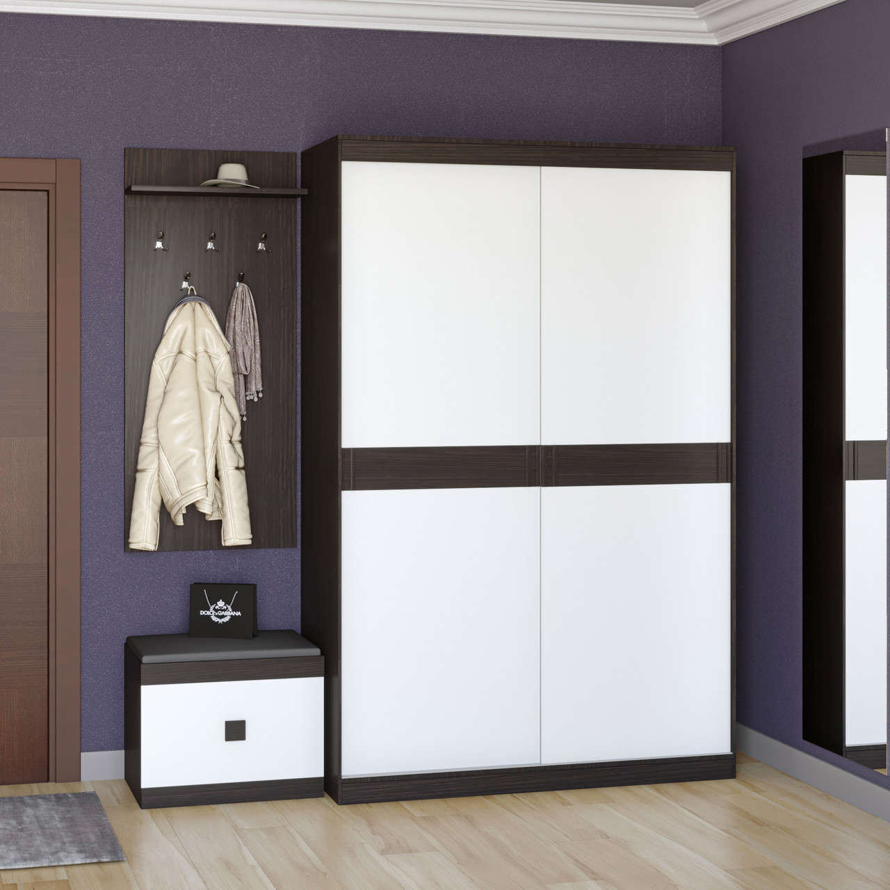 Передпокій Еверест Соната комплект 12 (модульний - 3 елементи) венге темний + білий (DTM-2525), фото 1