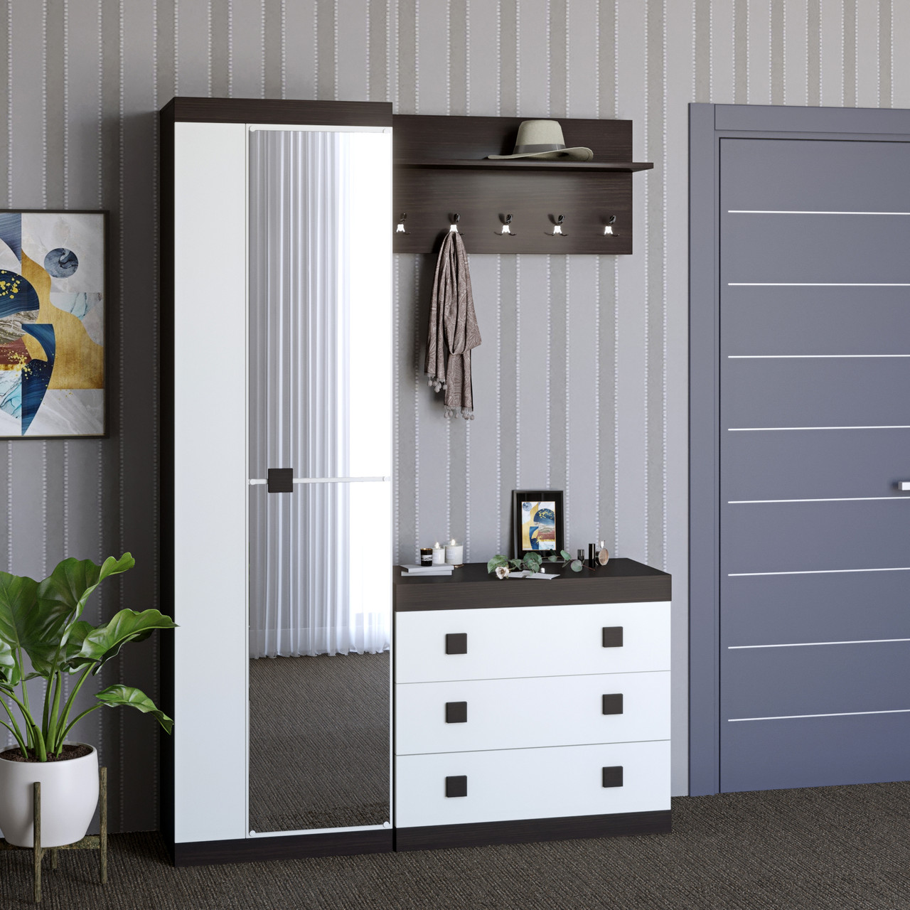 Передпокій Еверест Соната 4 (модульна - 3 елементи) венге темний + білий (DTM-2530), фото 1