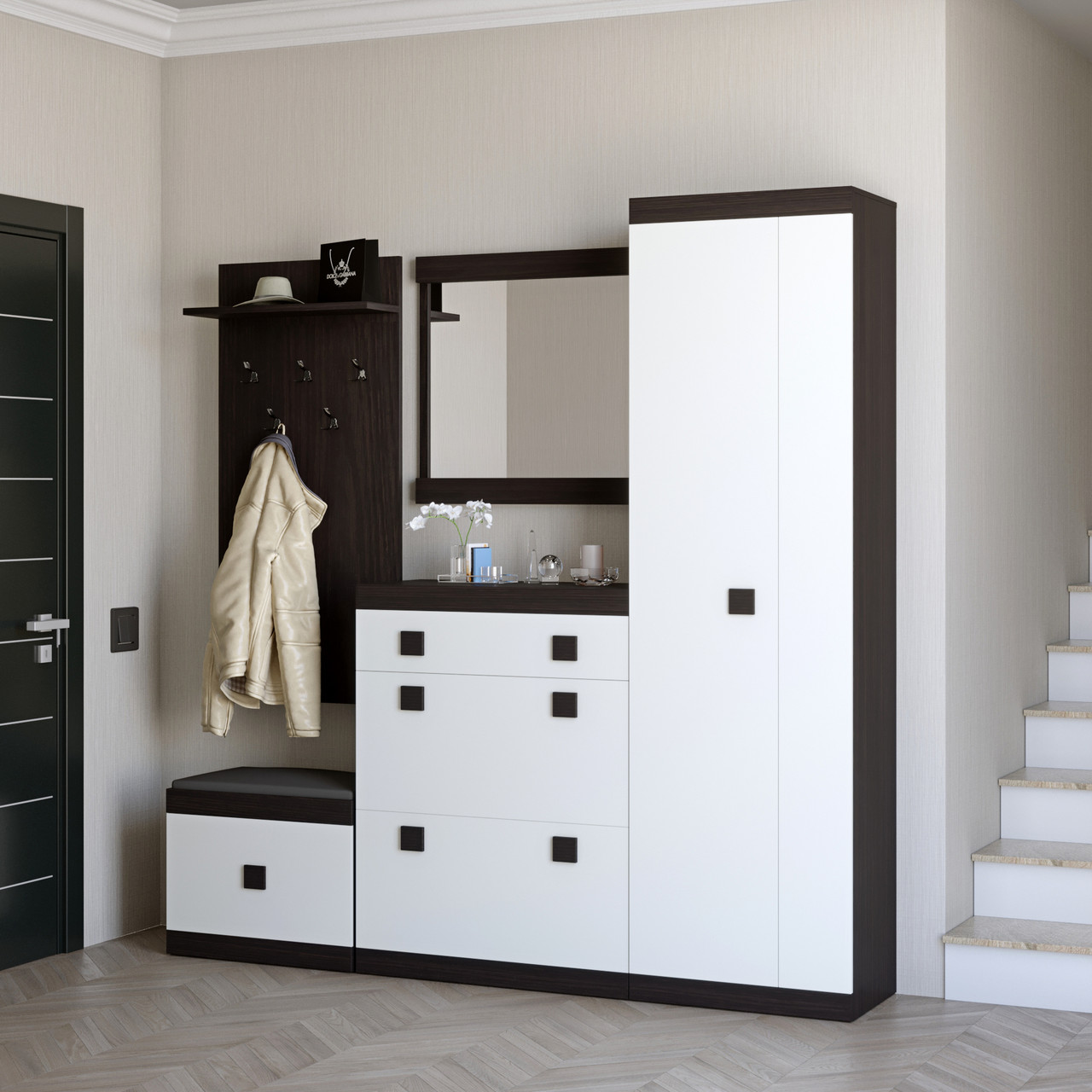 Передпокій Еверест Соната 1 (модульна - 5 елементів) венге темний + білий (DTM-2531), фото 1