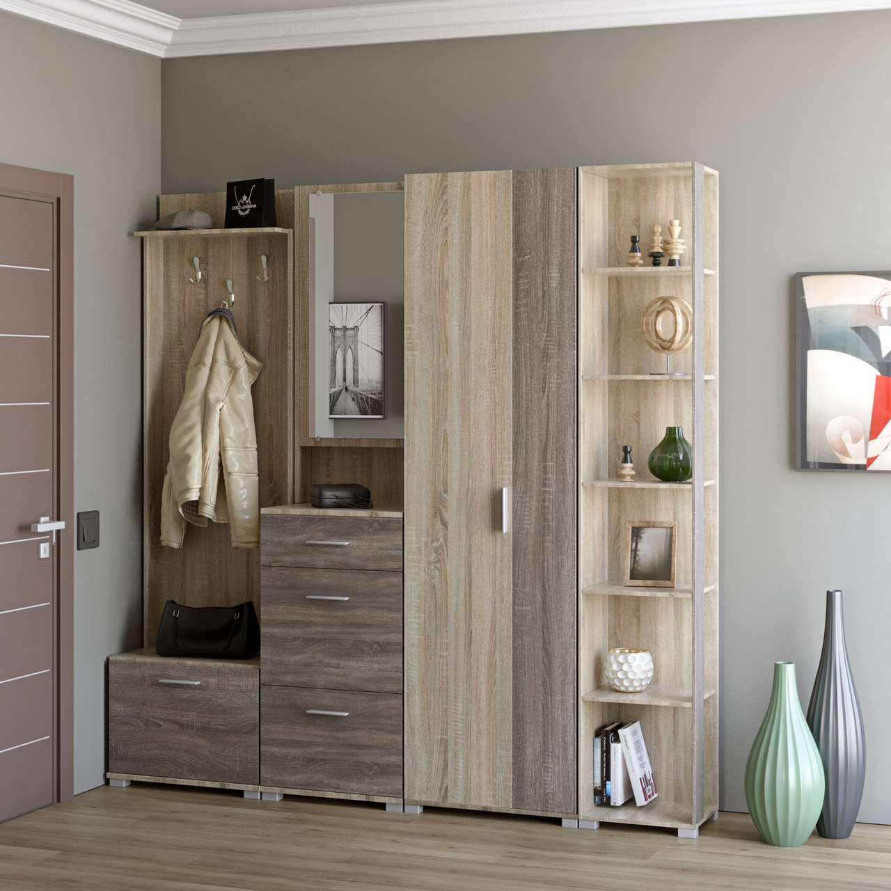 Передпокій Еверест Бриз-4 з шафою ШП-2 (4 елементи) сонома + трюфель (DTM-2659), фото 1