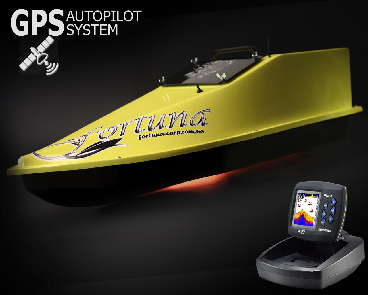 GPS Cortex 6+1 Ехолот Lucky 918, Кораблик Фортуна (27000 mAh) Жовтий, фото 1