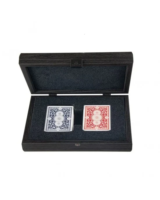 CDE10 Manopoulos Plastic coated playing cards in Dark Grey colour Leatherette wooden case, фото 1