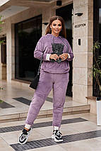 Спортивний жіночий костюм з велюру штани з карманами та кофта з капюшоном великих розмірів, фото 5