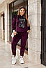 Спортивний жіночий костюм з велюру штани з карманами та кофта з капюшоном великих розмірів, фото 8