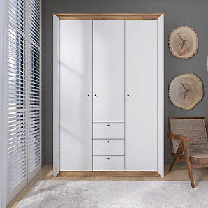 Шафа тридверна Еверест Нордік-1400 Білий + Дуб крафт золотий (DTM-5537)