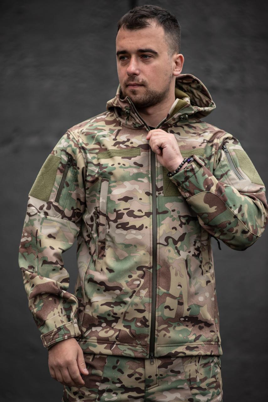 Демисезонная тактическая куртка Softshell на флисе с капюшоном и ...