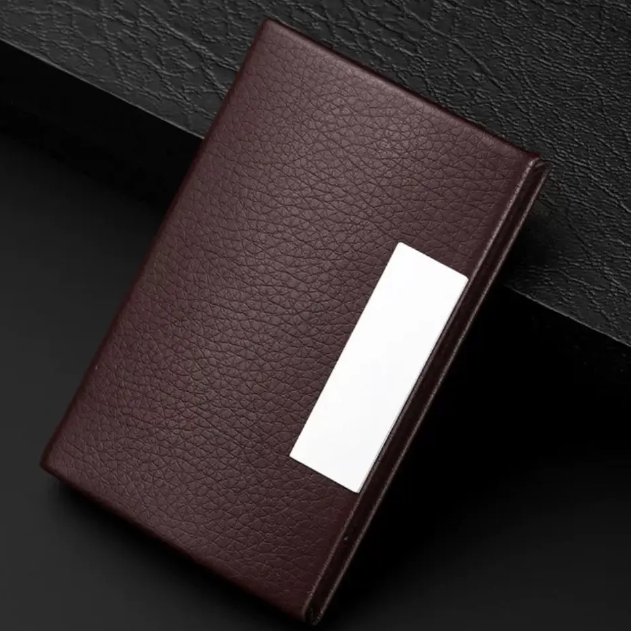 Універсальна металева візитниця-футляр з шкіряними вставками «Luxury Brown» (коричневий)