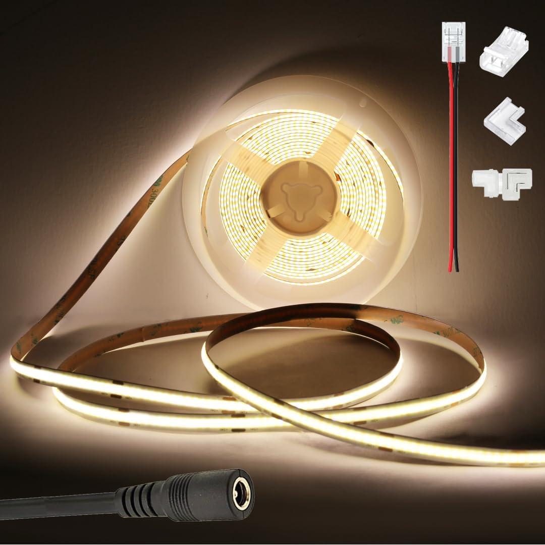 Білі світлодіодні стрічки COB, 16,4 фути, 4000K, яскравий натуральний білий колір, 12 В, 1600 світлодіодів, CRI90, фото 1