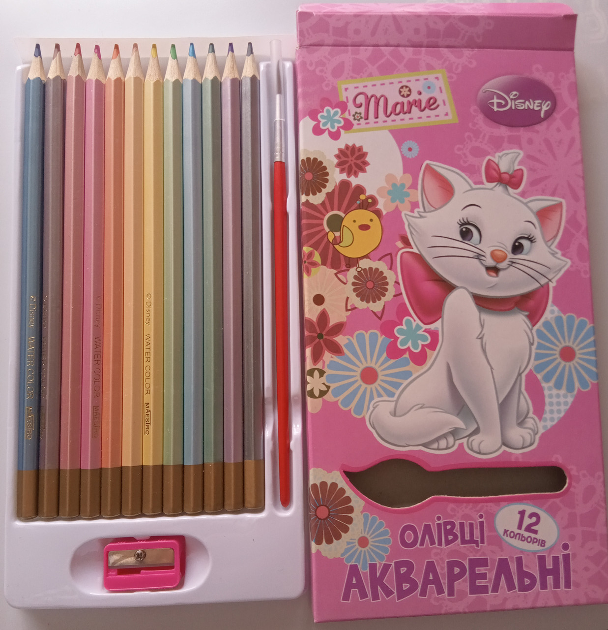 Олівці кольорові 12 кольорів акварельні Disney Maestro з пензлем 290182 1 Вересня