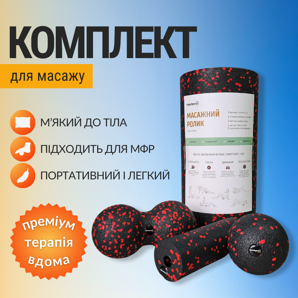 Комплект Мфр масажні ролики для масажу спини рук ніг мфр валики для міофасціального релізу Червоний (SET)