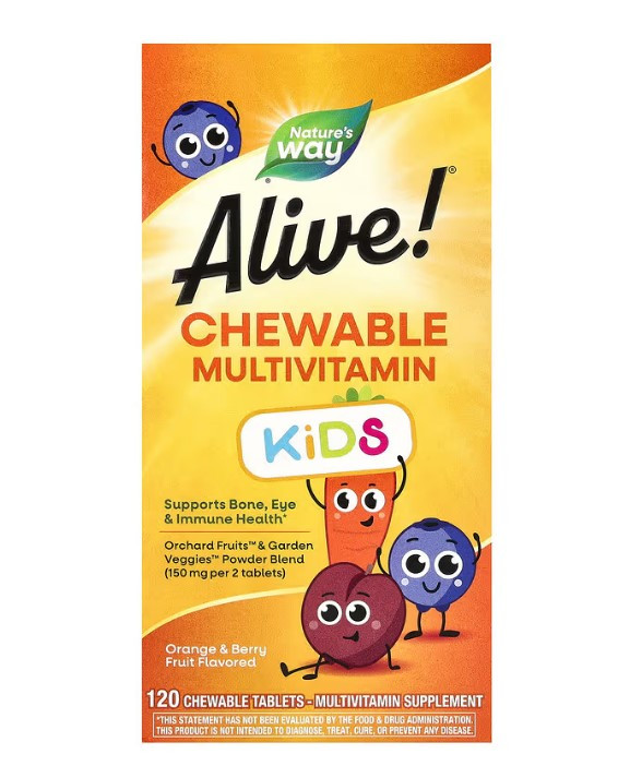 Комплекс мультивітамінів для дітей зі смаком апельсина та ягід Alive Nature's Way,120 жувальних таблеток