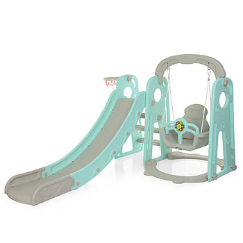Дитяча гірка-гойдалка з баскетбольним кільцем та музичним блоком Bambi YG2020-1-4 Сіро-м'ятний