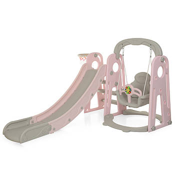 Дитяча гірка-гойдалка з баскетбольним кільцем та музичним блоком Bambi YG2020-1-8 Сіро-рожевий