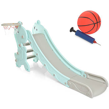 Дитяча міцна пластикова гірка з баскетбольним кільцем та м'ячем Bambi YG2020-2-1-4 М'ятний
