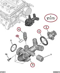 Корпус термостата Peugeot Boxer 3, Citroen Jumper 3 (2011-2014) 2.2HDi, 9678741380, 1338F5