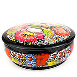 Скринька дерев'яна кругла Петриківський розпис ручної роботи 15х6см СОЛОВЕЙ у КВІТАХ Український сувенір, фото 5